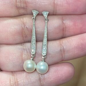 Zales vintage Pearl and diamond 14k Earrings